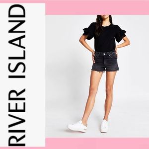 RIVER ISLAND Midrise Black Denim Shorts, SZ 2